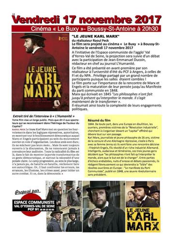 Le jeune Karl Marx, Projection débat à Boussy Saint Antoine